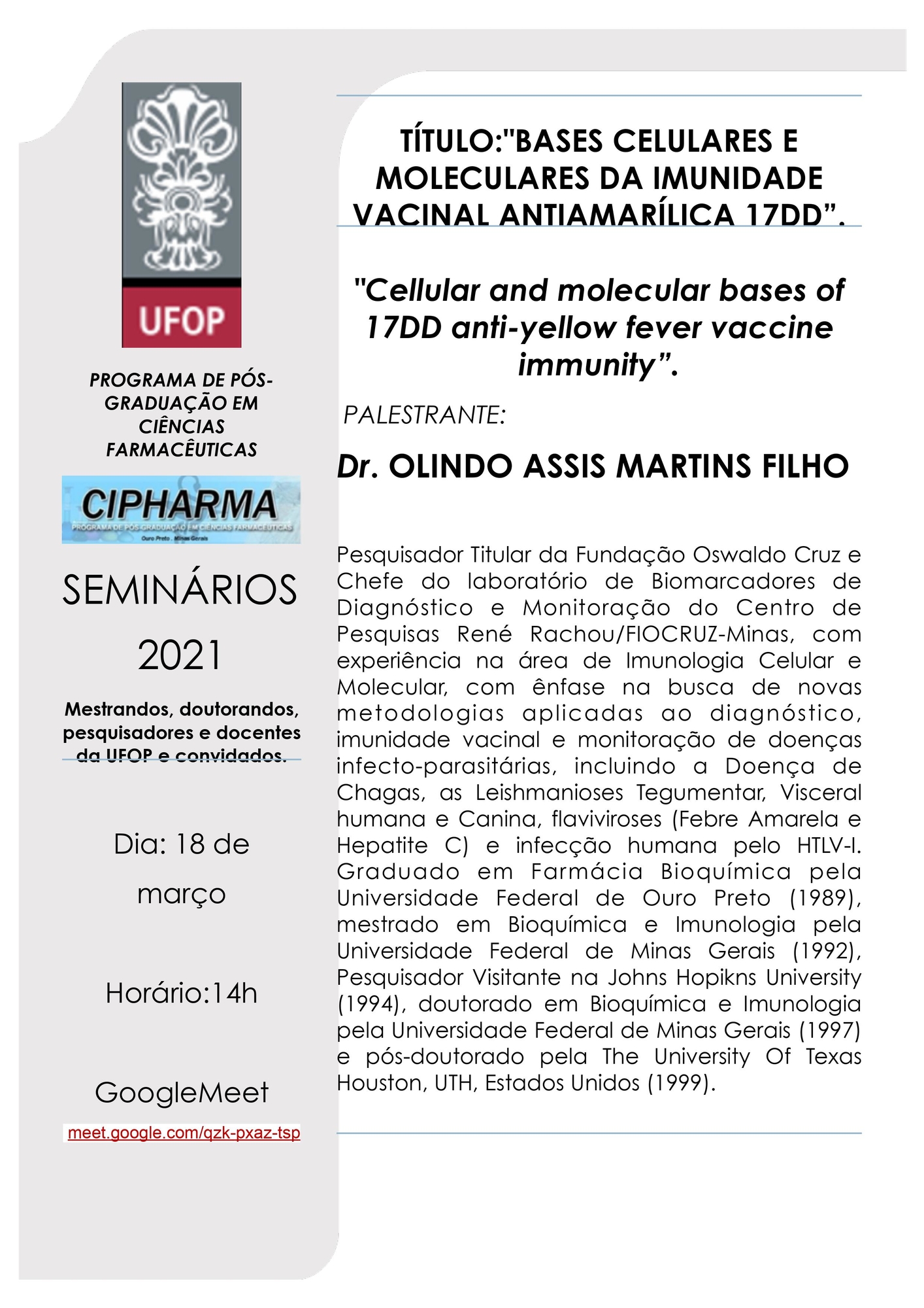 Seminario CiPharma 2021 -  Dr. Olindo Assis Martins Filho